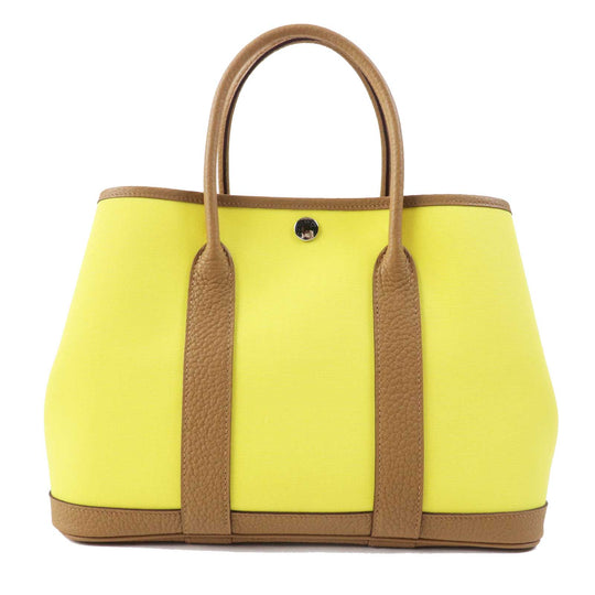 HERMES Handbag Toile Officier Negonda Lime Biscuit Garden party TPM 30 Women Used Authentic