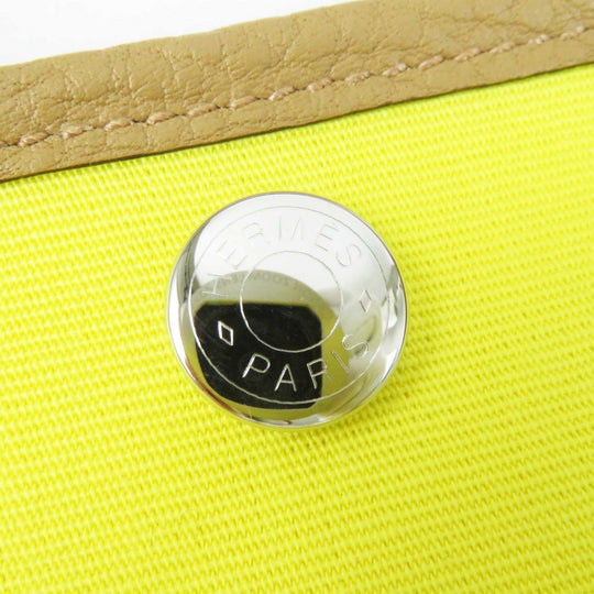 HERMES Handbag Toile Officier Negonda Lime Biscuit Garden party TPM 30 Women Used Authentic