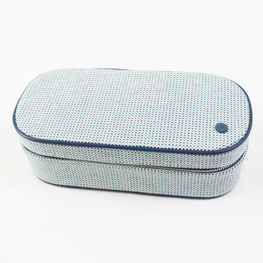 HERMES Cosmetics Pouch Outer: 100% cotton; Lining: 92% cotton, 8% polyurethane; Trim: leather Blue type ESCALE TROUSSE TOILE H Escal Women Used Authentic