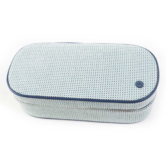 HERMES Cosmetics Pouch Outer: 100% cotton; Lining: 92% cotton, 8% polyurethane; Trim: leather Blue type ESCALE TROUSSE TOILE H Escal Women Used Authentic
