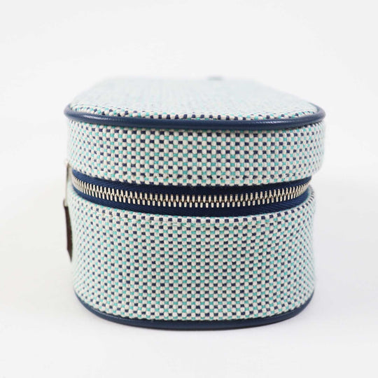 HERMES Cosmetics Pouch Outer: 100% cotton; Lining: 92% cotton, 8% polyurethane; Trim: leather Blue type ESCALE TROUSSE TOILE H Escal Women Used Authentic