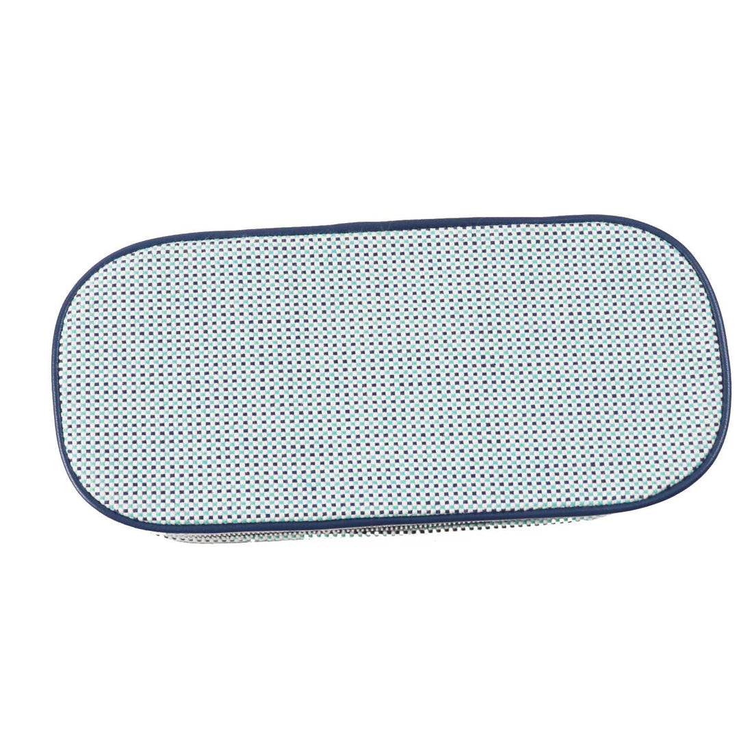 HERMES Cosmetics Pouch Outer: 100% cotton; Lining: 92% cotton, 8% polyurethane; Trim: leather Blue type ESCALE TROUSSE TOILE H Escal Women Used Authentic