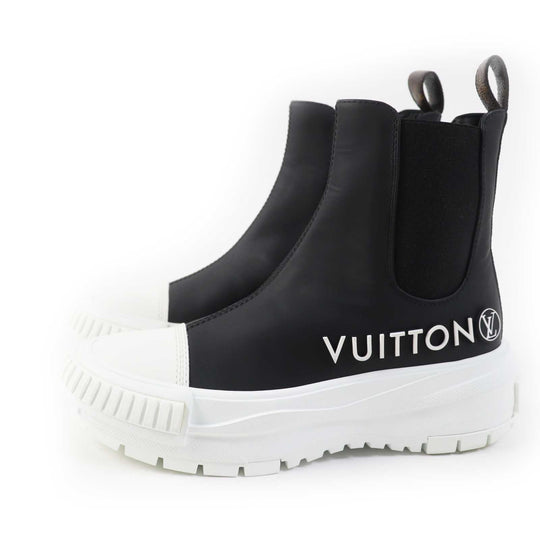LOUIS VUITTON short boots Part: Leather Black White LV squad line Women 35 Used Authentic
