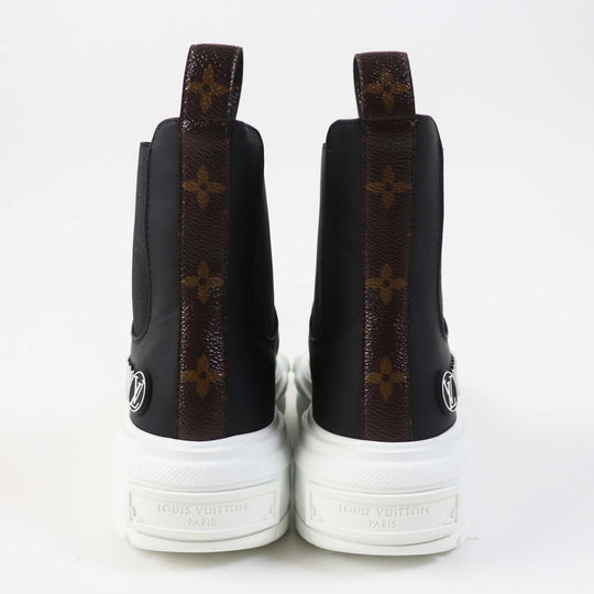 LOUIS VUITTON short boots Part: Leather Black White LV squad line Women 35 Used Authentic