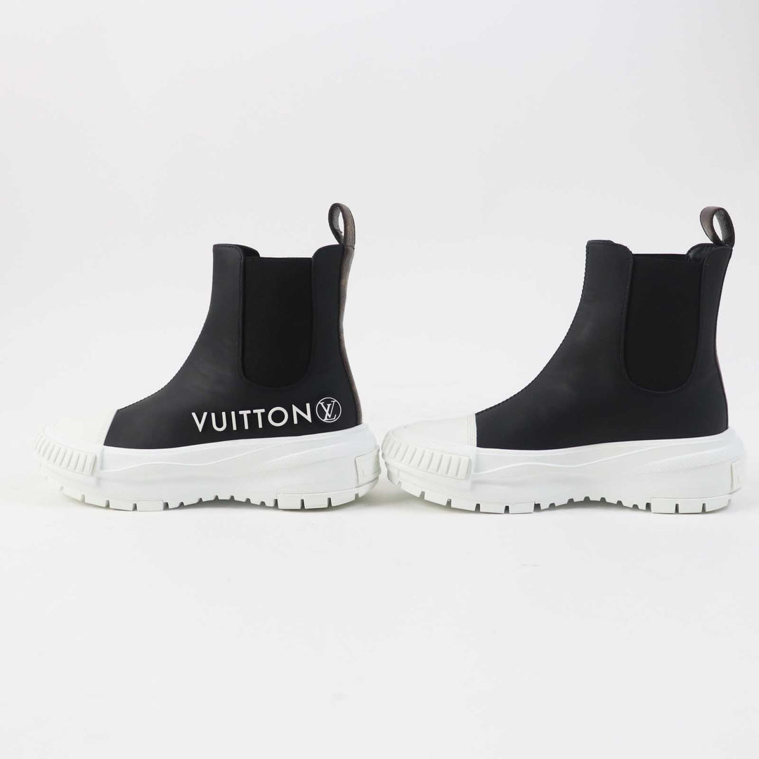 LOUIS VUITTON short boots Part: Leather Black White LV squad line Women 35 Used Authentic