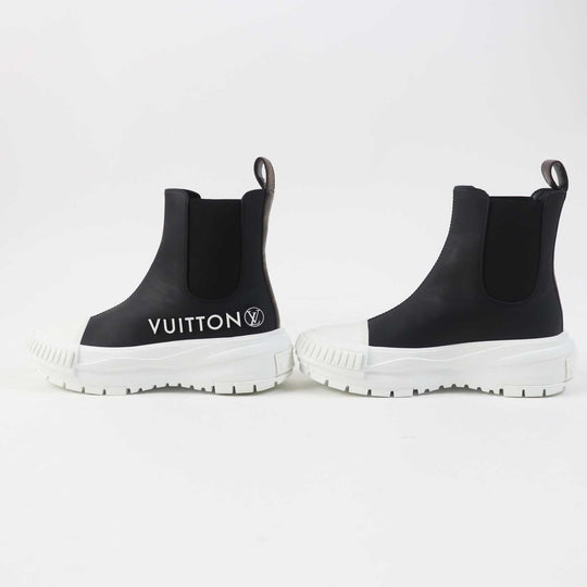 LOUIS VUITTON short boots Part: Leather Black White LV squad line Women 35 Used Authentic
