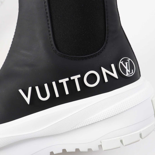LOUIS VUITTON short boots Part: Leather Black White LV squad line Women 35 Used Authentic