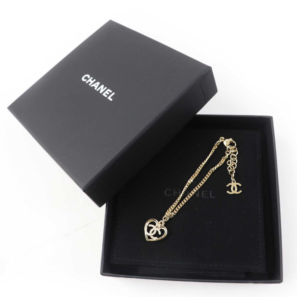 CHANEL bracelet F23C Gold Plated. Rhinestone gold Women Used Authentic