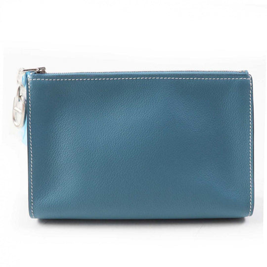 HERMES Pouch Main: Evercolor new blue gene Zip Angor PM Women Used Authentic