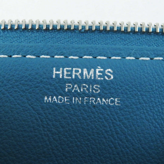 HERMES Pouch Main: Evercolor new blue gene Zip Angor PM Women Used Authentic