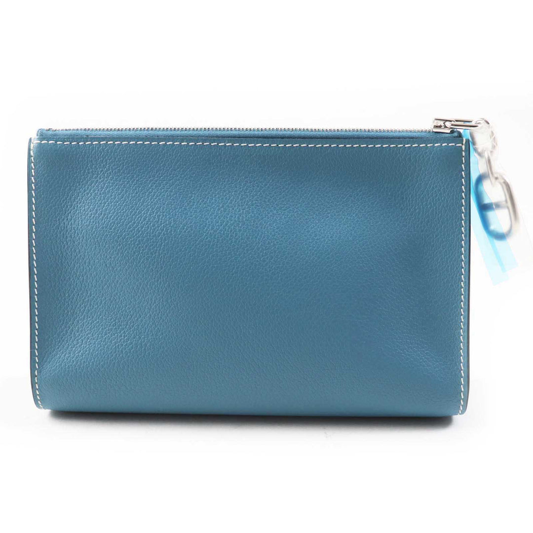 HERMES Pouch Main: Evercolor new blue gene Zip Angor PM Women Used Authentic