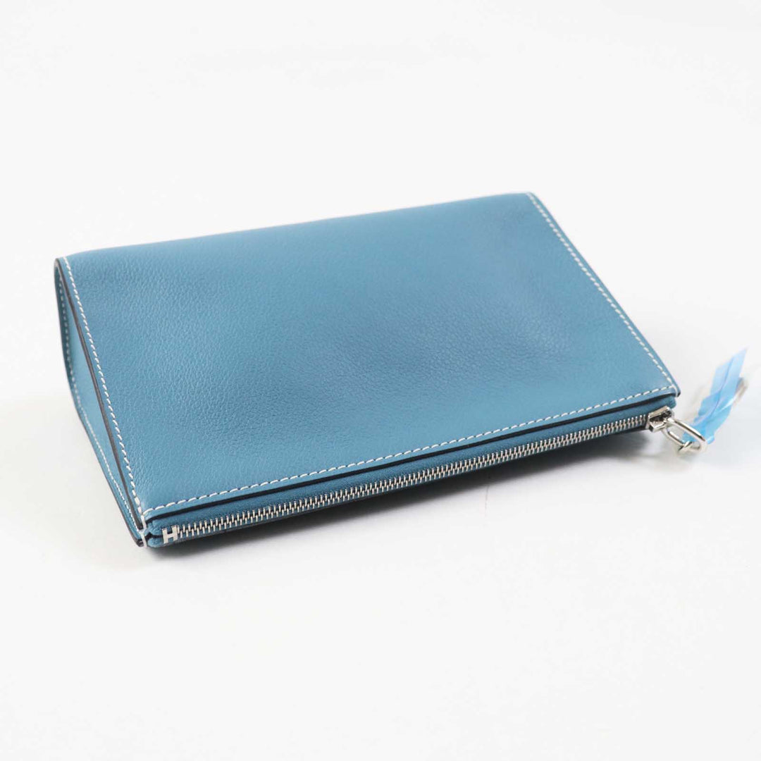 HERMES Pouch Main: Evercolor new blue gene Zip Angor PM Women Used Authentic