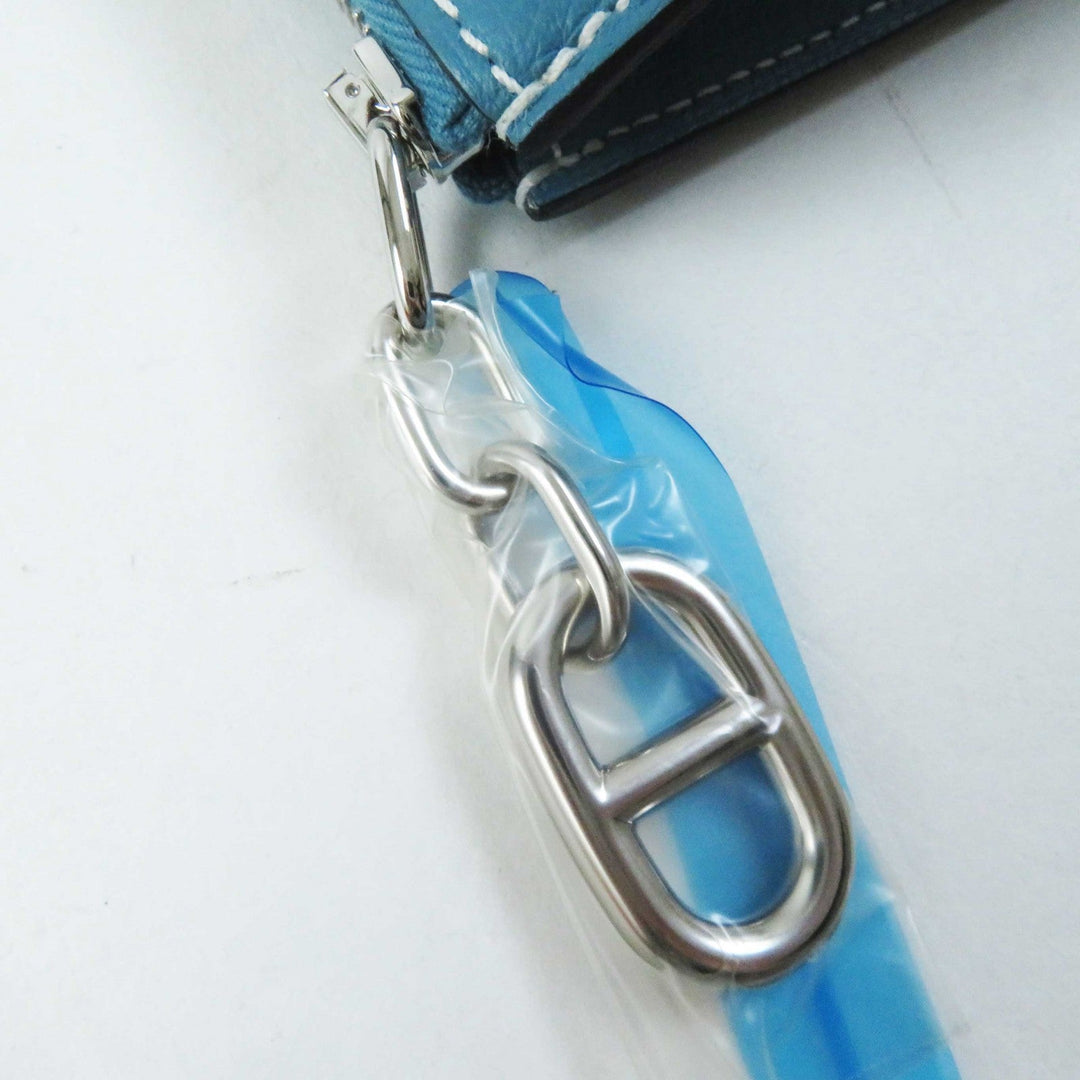 HERMES Pouch Main: Evercolor new blue gene Zip Angor PM Women Used Authentic