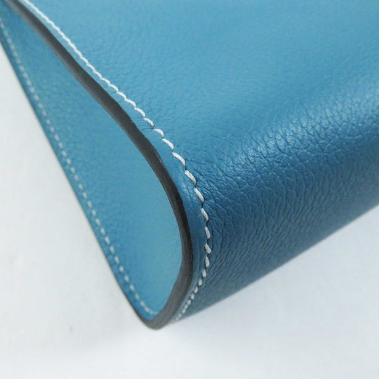 HERMES Pouch Main: Evercolor new blue gene Zip Angor PM Women Used Authentic