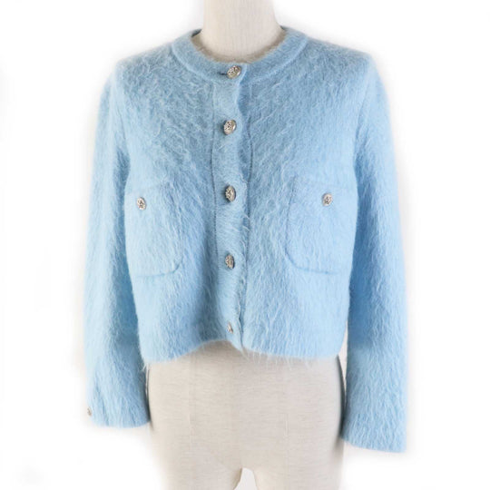 CHANEL cardigan P62193 19B Main: 58% cashmere, 28% alpaca, 14% polyamide Light blue Women 36 Used Authentic