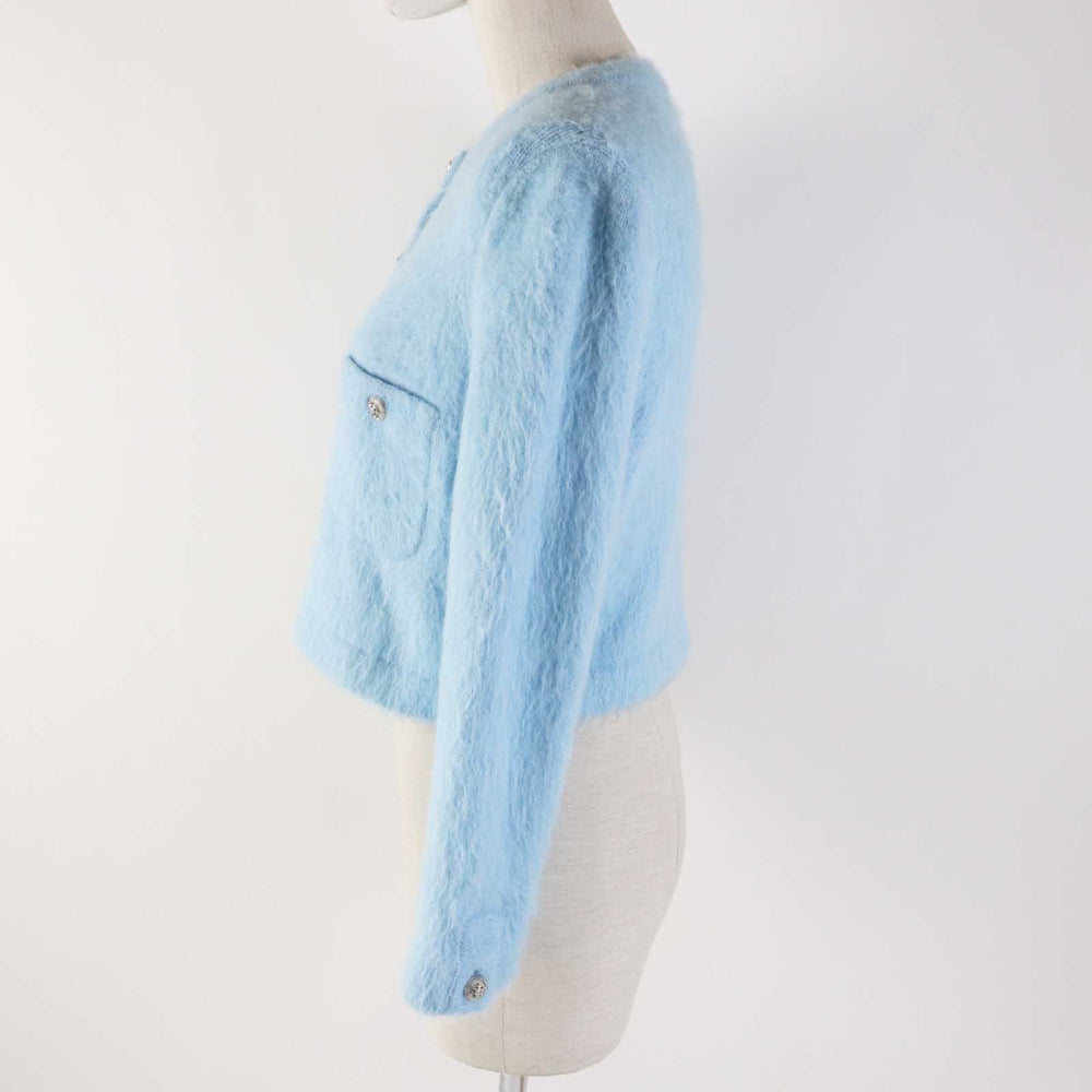 CHANEL cardigan P62193 19B Main: 58% cashmere, 28% alpaca, 14% polyamide Light blue Women 36 Used Authentic