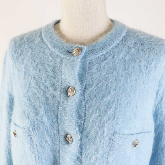 CHANEL cardigan P62193 19B Main: 58% cashmere, 28% alpaca, 14% polyamide Light blue Women 36 Used Authentic
