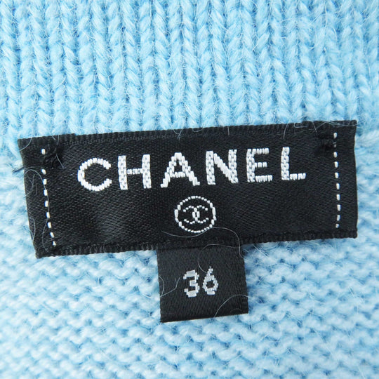 CHANEL cardigan P62193 19B Main: 58% cashmere, 28% alpaca, 14% polyamide Light blue Women 36 Used Authentic
