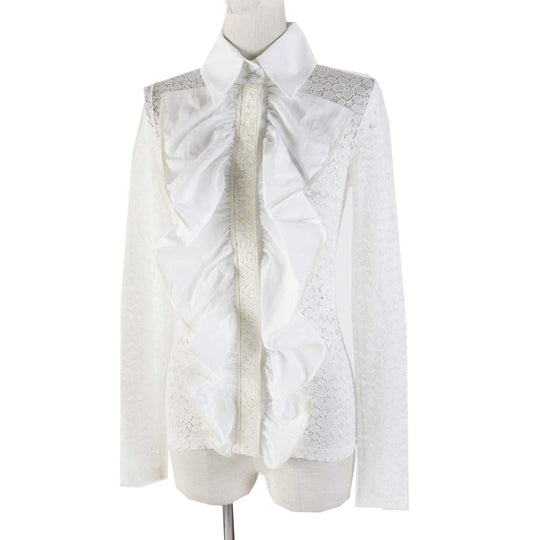 CHANEL blouse P62776 20C Outer: 48% polyamide, Outer: 35% viscose, Outer: 17% elastane, Part: 100% cotton white Women 34 Used Authentic