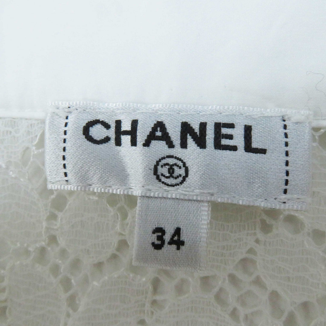 CHANEL blouse P62776 20C Outer: 48% polyamide, Outer: 35% viscose, Outer: 17% elastane, Part: 100% cotton white Women 34 Used Authentic