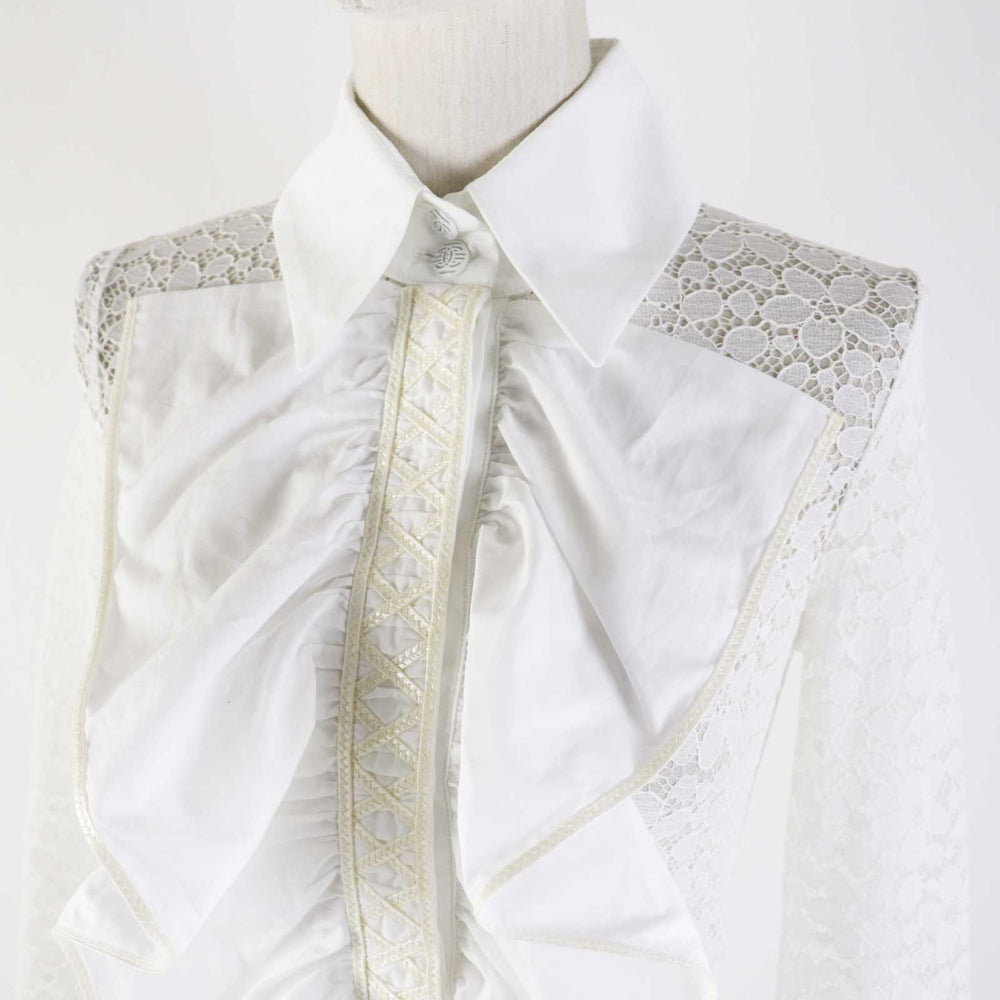 CHANEL blouse P62776 20C Outer: 48% polyamide, Outer: 35% viscose, Outer: 17% elastane, Part: 100% cotton white Women 34 Used Authentic