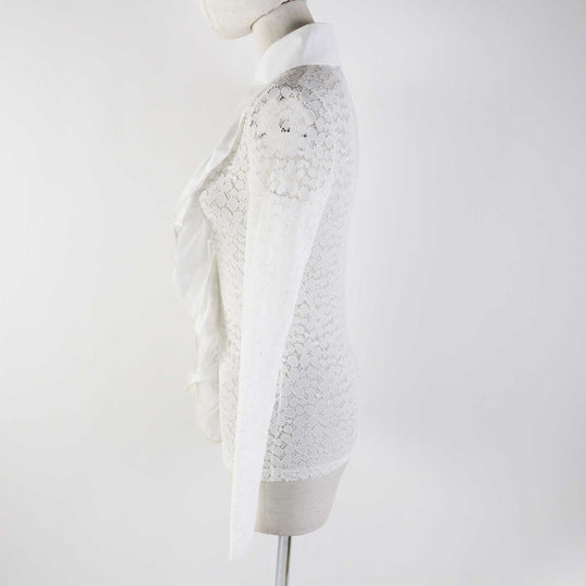 CHANEL blouse P62776 20C Outer: 48% polyamide, Outer: 35% viscose, Outer: 17% elastane, Part: 100% cotton white Women 34 Used Authentic