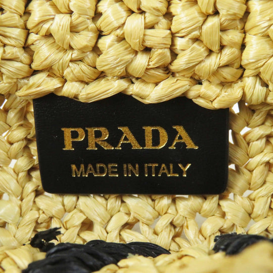 PRADA Tote Bag 1BG422 Main: Raffia Natural black small crochet Women Used Authentic