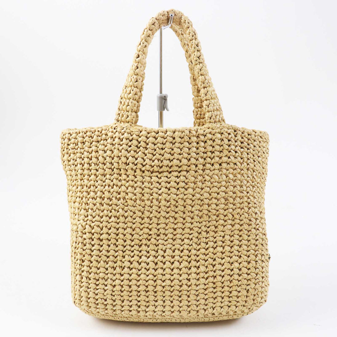 PRADA Tote Bag 1BG422 Main: Raffia Natural black small crochet Women Used Authentic