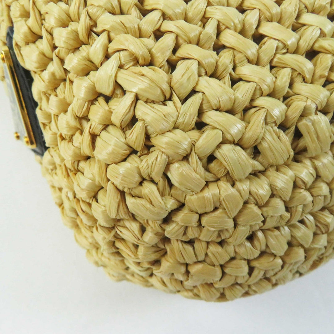 PRADA Tote Bag 1BG422 Main: Raffia Natural black small crochet Women Used Authentic