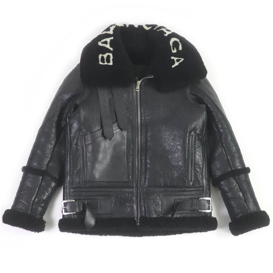 BALENCIAGA leather jacket 436548 Main: Sheep leather black Bombardier Shearling Jacket mens 36 Used Authentic