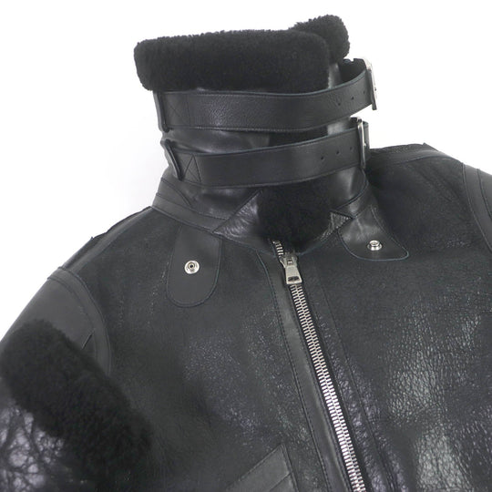 BALENCIAGA leather jacket 436548 Main: Sheep leather black Bombardier Shearling Jacket mens 36 Used Authentic