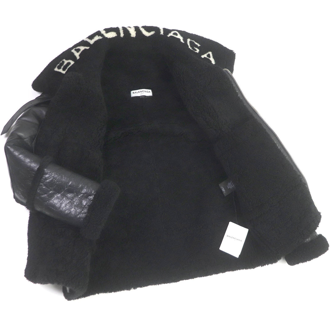 BALENCIAGA leather jacket 436548 Main: Sheep leather black Bombardier Shearling Jacket mens 36 Used Authentic