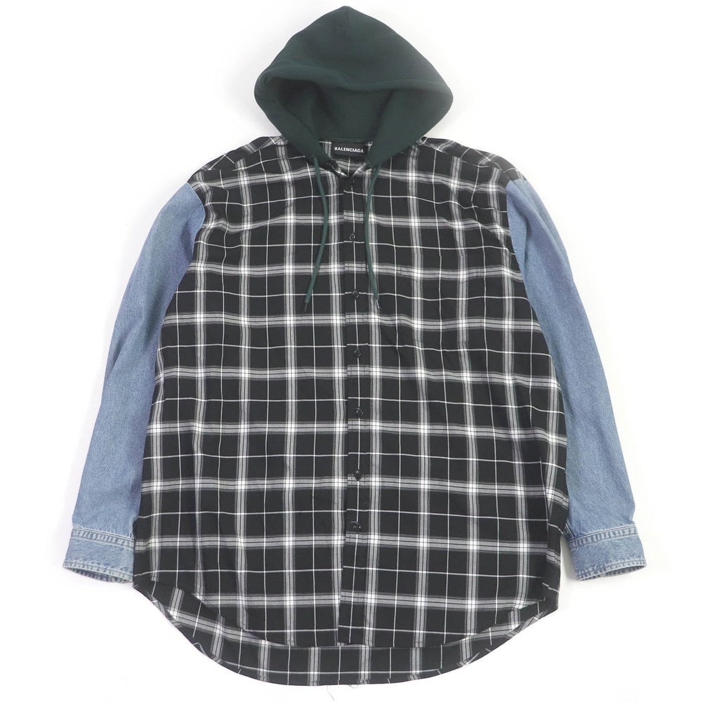 BALENCIAGA Denim Jacket 557356 cotton Indigo Blue Twinset Hoodie mens 39 Used Authentic