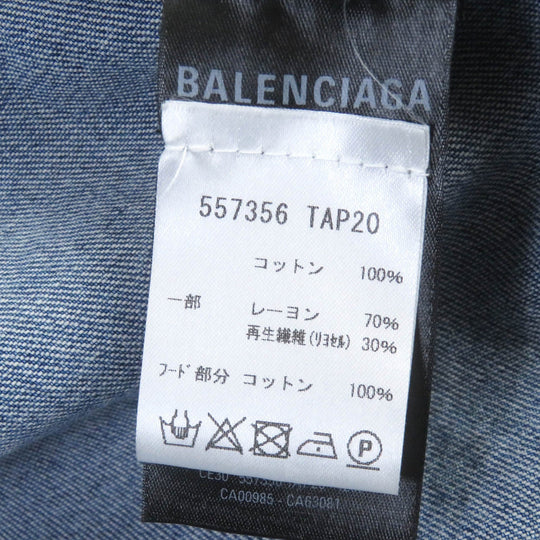 BALENCIAGA Denim Jacket 557356 cotton Indigo Blue Twinset Hoodie mens 39 Used Authentic