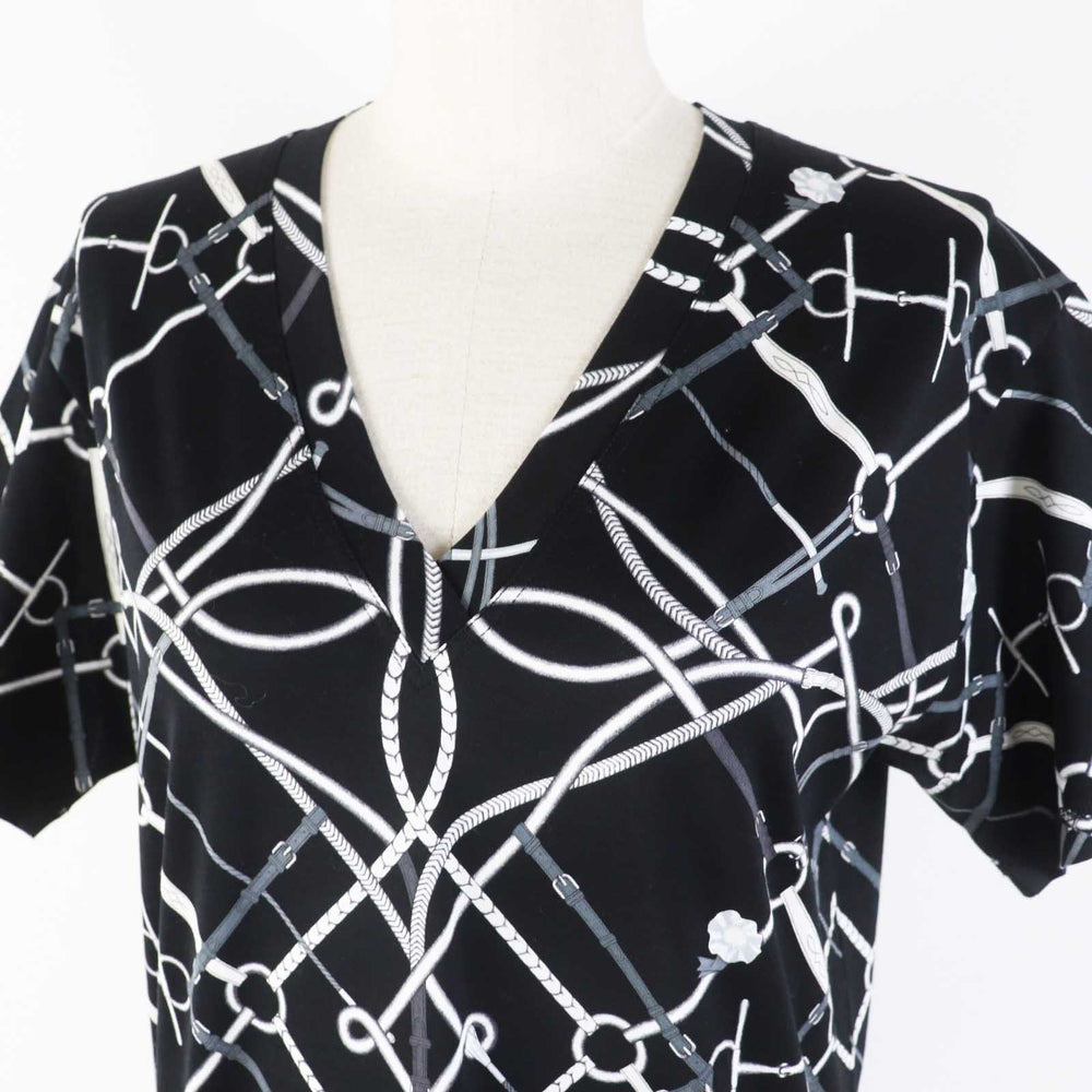 HERMES Short sleeve T-shirt Main: 100% cotton black PARCOURS SANS FAUTE PERFECT COURSE Women 34 Used Authentic