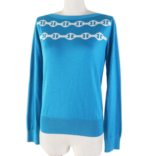 HERMES knit Outer material: 50% cashmere, Outer material: 50% silk Light blue white Women 34 Used Authentic