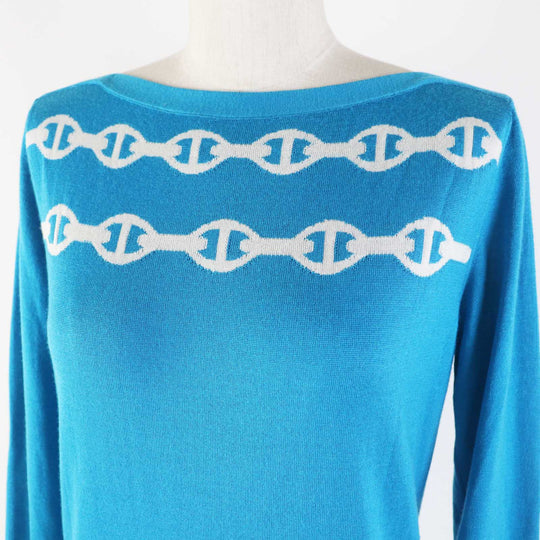 HERMES knit Outer material: 50% cashmere, Outer material: 50% silk Light blue white Women 34 Used Authentic