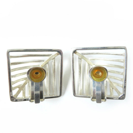 Georg Jensen Earring Main�FSV925 Silver 389 Grid 1994 Women Used Authentic