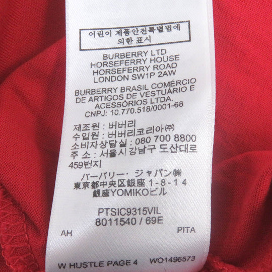 BURBERRY Short sleeve T-shirt 8011540 Main: 100% cotton Red mens XL Used Authentic
