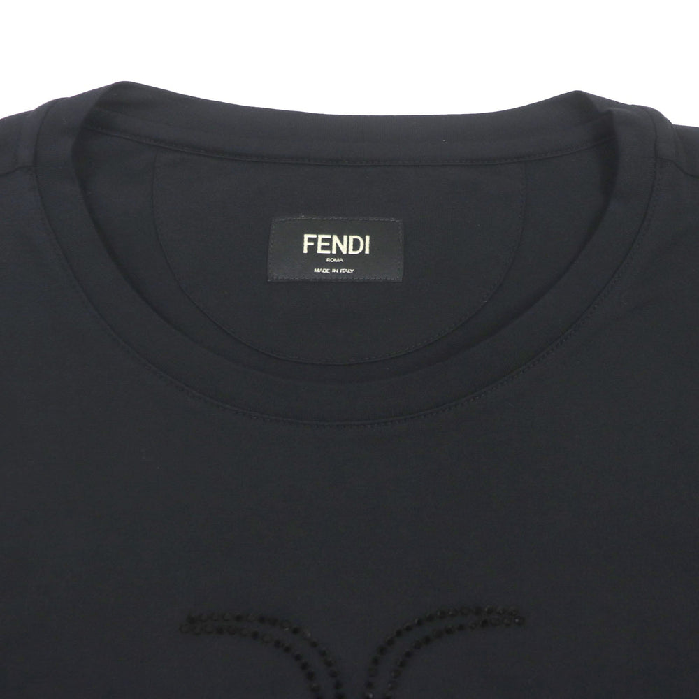 FENDI Short sleeve T-shirt FY0894 Main: 100% cotton, embroidery: 100% crystal black mens S Used Authentic