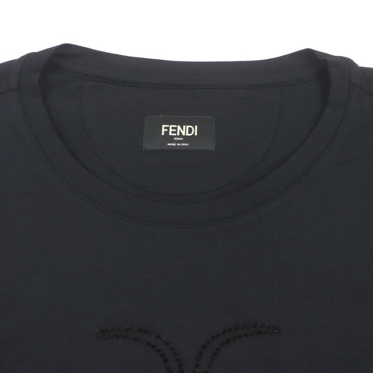 FENDI Short sleeve T-shirt FY0894 Main: 100% cotton, embroidery: 100% crystal black mens S Used Authentic