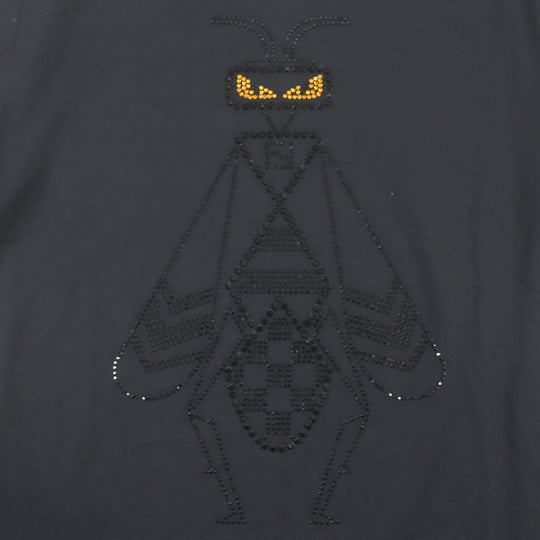 FENDI Short sleeve T-shirt FY0894 Main: 100% cotton, embroidery: 100% crystal black mens S Used Authentic