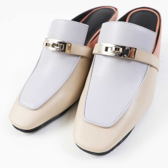 HERMES Mule Main: Leather Multi Blossom Women 36 1/2 Used Authentic