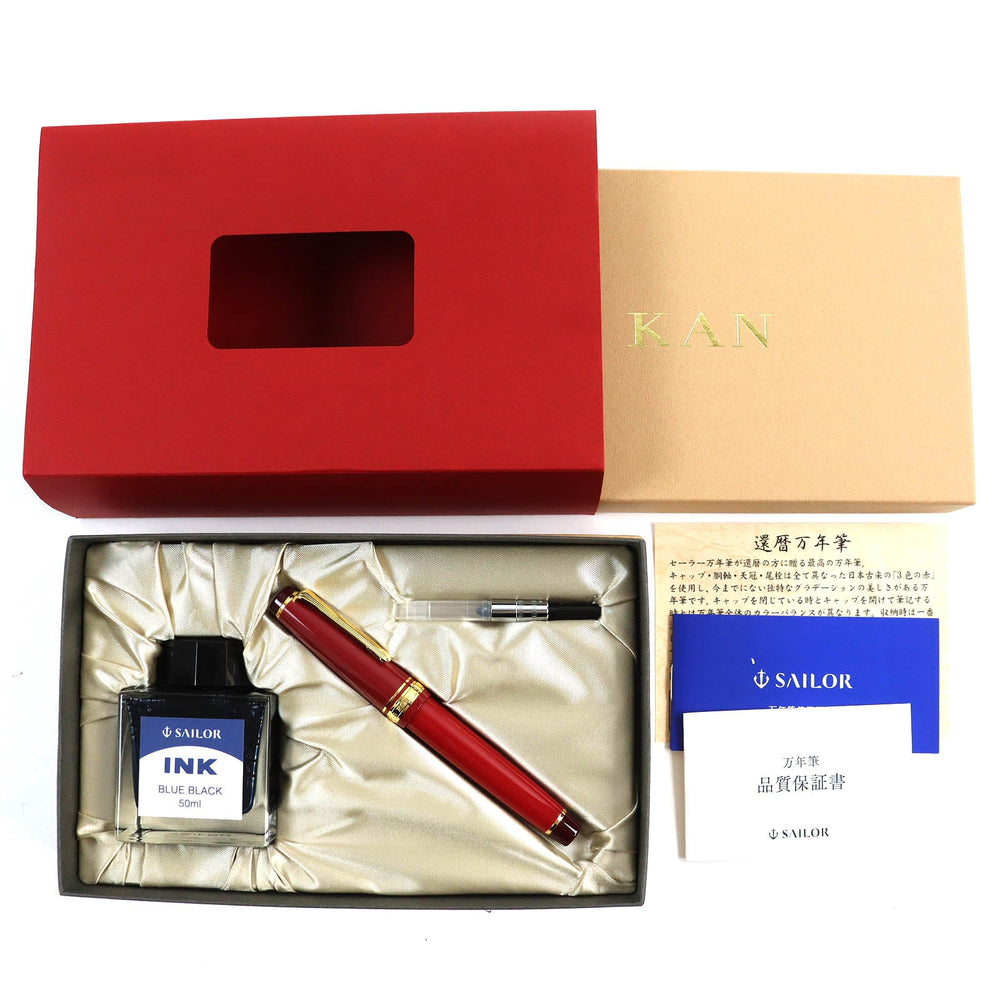SAILOR fountain pen Body, PMMA resin, gold ion plating, nib: 14-year-old Red gold 60th Birthday Fountain Pen KAN mens Used Authentic