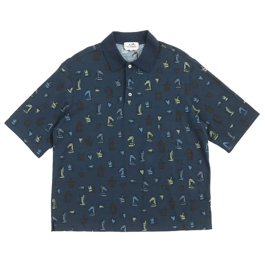 HERMES Short sleeve polo shirt Main: 100% cotton Navy multi-color mens L Used Authentic