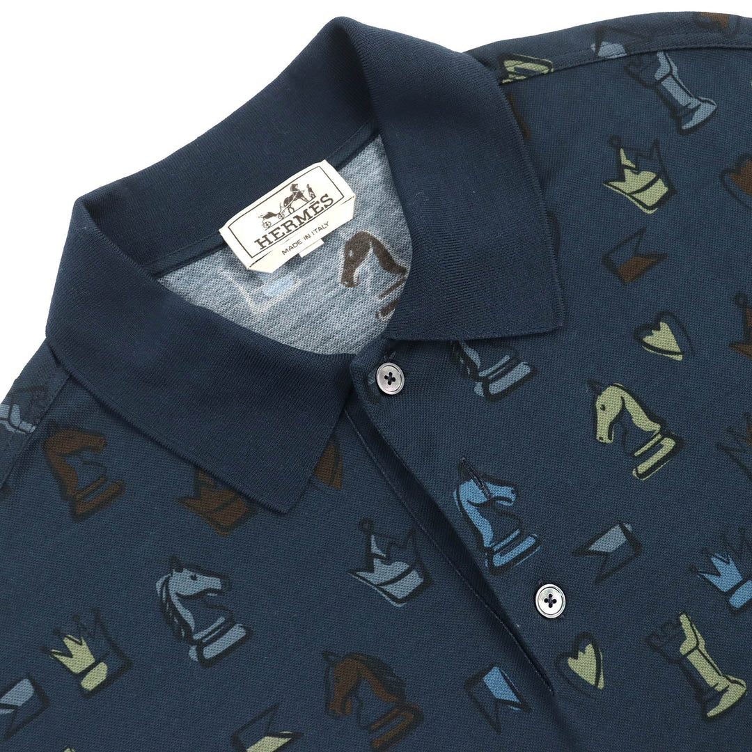 HERMES Short sleeve polo shirt Main: 100% cotton Navy multi-color mens L Used Authentic