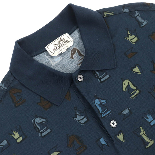 HERMES Short sleeve polo shirt Main: 100% cotton Navy multi-color mens L Used Authentic