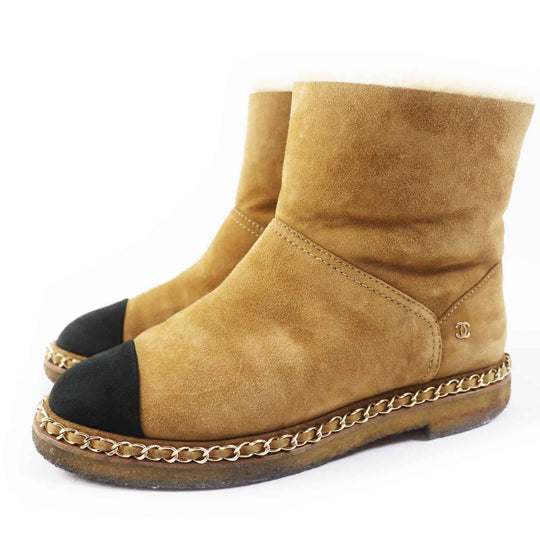 CHANEL short boots 18B G34113 Main: suede leather, Main: mouton Brown black Women 37 Used Authentic