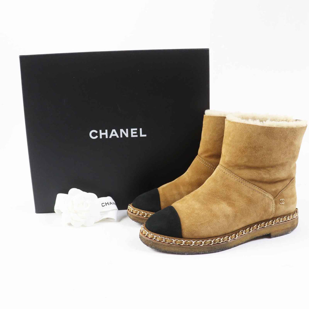 CHANEL short boots 18B G34113 Main: suede leather, Main: mouton Brown black Women 37 Used Authentic