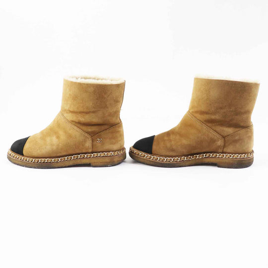 CHANEL short boots 18B G34113 Main: suede leather, Main: mouton Brown black Women 37 Used Authentic